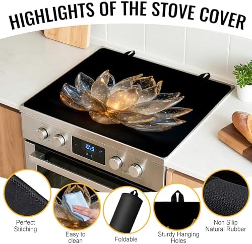 NYZE Stove Top Cover for Electric Stove with Glowing Lotus 28x20 Inch Silicone Stovetop Cover Protector, Scratch-Resistant Decorative Kitchen Mat for Electric/Glass Stove Top - Image 2