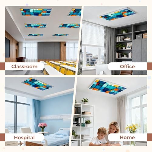 6 Pcs Fluorescent Light Covers for Ceiling Lights Colorful stained glass window Abstract stained glass Art Nouveau Magnetic Decorative Shade Filters 4x2 ft for Classroom Office Hospital Decor - Image 5