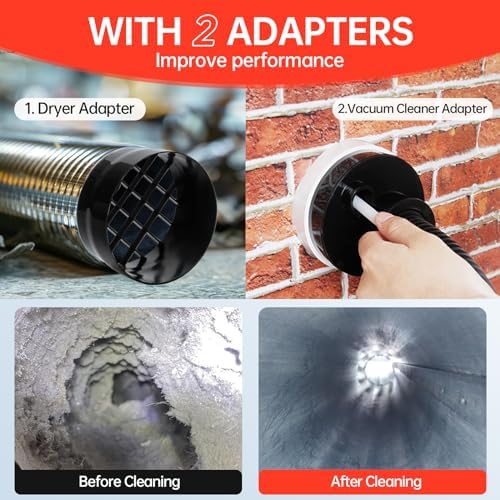 Dryer Vent Cleaner Kit, Bluesea 33-Piece Omnidirectional Dryer Cleaning Kit Include 35 Feet Dryer Vent Brush, Upgrade Noiseless Dryer Lint Vacuum Attachment, Lint Trap Brush, Vacuum & Dryer Adapters - Image 3