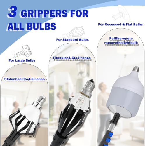 28FT Reach Light Bulb 5-20FT Telescopic Extension Pole Light Bulb Changer for High Ceilings with Feather Duster, Baskets and Suction Cups for Recessed Lights and High Ceilings - Image 2