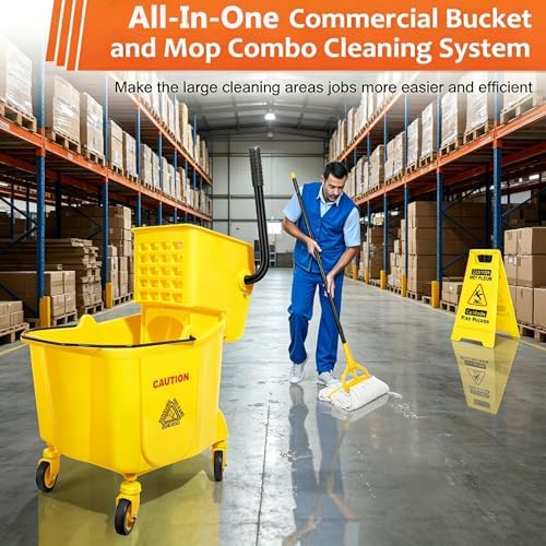 VOUBIEN 35 Qt Commercial Mop Bucket with Side-Press Wringer Combo on Wheels - Image 2