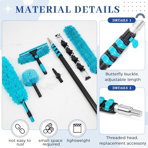 36 ft High Reach Duster Kit, 6 Attachments, Fan Cleaner, Blue - Image 3