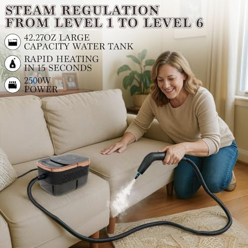 Steam Cleaner, Handheld Steam Cleaner for Home 15s Heat-Up 42.27oz Tank, 6 Level Adjustable, Portable Steamer for Cleaning, Grease, bathrooms,Grout, Tile, Bed Bugs, Floor, Couch, Car Detailing - Image 2