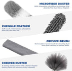 9Pcs Dusters for Cleaning Kit, Extendable Microfiber Duster Tools with 100" Long Pole, Retractable Gap Bendable Dust Cleaner, Reusable Washable Cleaning Supplie for Ceiling Fan Furniture Cars and Home - Image 3