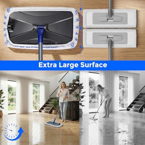 Hardwood Floor Mop,Extended Large Flat Floor Mop with 5 Washable Pads - Image 2