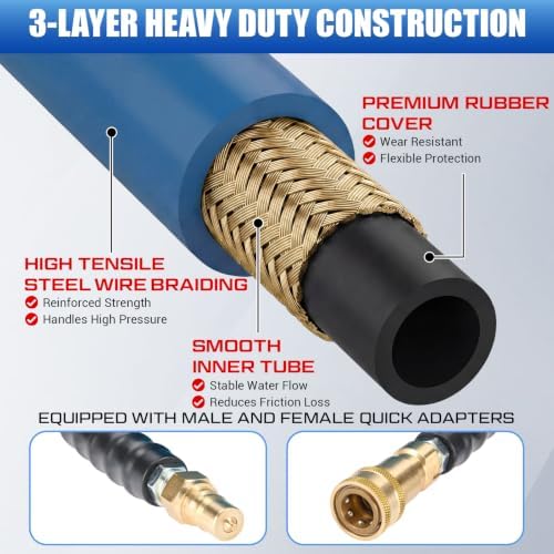 1/4"x50' Blue Carpet Cleaning Solution Hose with Quick Connector - Image 3