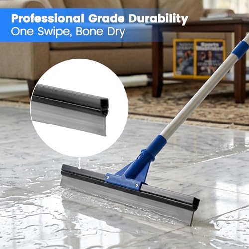 Floor Squeegee for Concrete Floor, 17.5" Heavy Duty Squeegee Broom for Floor, Commercial Scrubber Mop with Extendable Long Handle, Bathroom Tile Shower Glass Window - Image 2