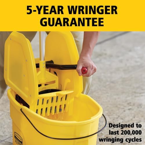 Rubbermaid Commercial Products WaveBrake 35 QT Down-Press Mop Bucket and Wringer Combo on Wheels, Yellow, for Professional/Industrial Heavy-Duty Floor Cleaning - Image 3