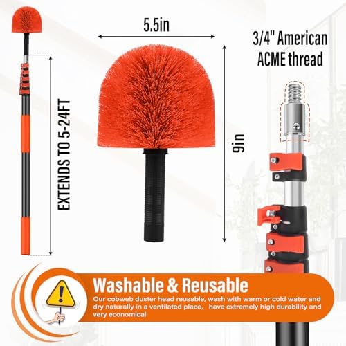 30FT Reach Cobweb Duster with Extension Pole,Spider Web Brush for Cleaning - Image 2