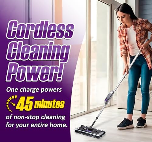 Swivel Sweeper Max - Cordless Electric Floor and Carpet Sweeper with Rotating Brush for Efficient Cleaning, Quad Brush Technology- Purple - Image 3