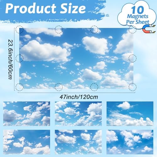 6 Pcs Fluorescent Light Covers with 60 Magnets Decorative for Classroom Ceiling Lights 4 x 2 Feet Magnetic Light Cover Filter Easy Install for Office Hospital Home Ceiling Supplies (Blue Sky Cloud) - Image 2