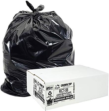 Aluf Plastics RCT-56 Star Sealed Coreless Rolls with E-Z Tie Flap Closure, 56 gal, Polyethylene, 43" x 46", Black (Pack of 100) by AlufPlastics