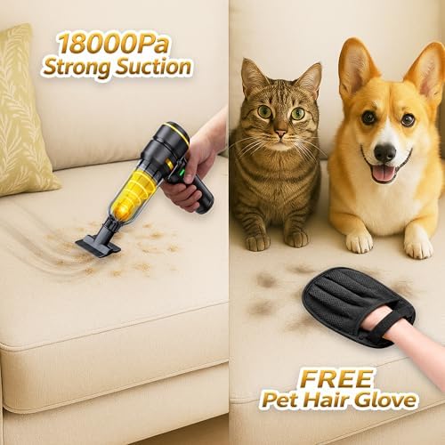 5-in-1 Cordless Car Vacuum & Air Duster, 18000Pa Powerful Suction, Portable Handheld Vacuum with Blower & Inflator Modes, USB-C Rechargeable with Multi Nozzles & Pet Hair Removal Glove (Black) - Image 2