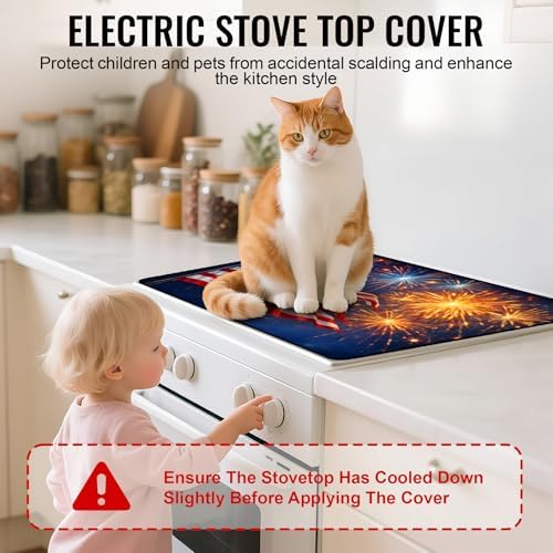 NYZE American Flag Stove Cover 4th of July Stove Top Cover for Electric Stove Fireworks Decorative Flat Top Protector for Kitchen Counter 28x20 Inch - Image 5