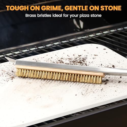 21'' Pizza Brush with Stainless Steel Stone Scraper - Brass Bristles - Wood Handle - Hanging Ring - Outdoor Pizza Oven Accessory - Compatible with Ooni, Gozney, Blackstone, Solo Stove Ovens - Image 2