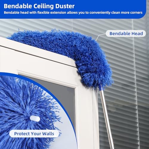 Microfiber Duster for High Ceiling Fan Blades, Cobweb with Extension Pole Adjusts 15-82 Inch, Reusable Cleaning Duster Kit with 3 Duster Heads for Wall Blinds Door Furniture Bookshelves (Blue) - Image 5