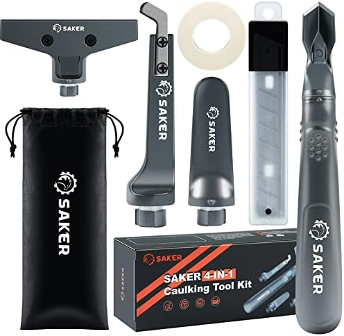 Saker Caulking Tool Kit-Aluminum 4 in 1 Sealant Finishing Tool Grout Remove Scraper Caulk Remover Glass Glue Angle Scraper for Bathroom,Kitchen,Floor,Window,Sink Joint,Frames Seal Silver by Saker