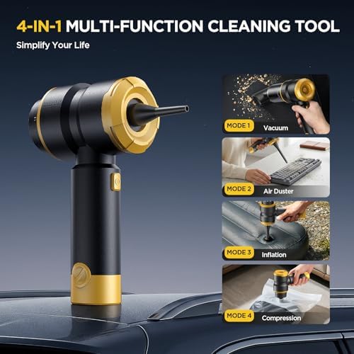 Handheld Car Vacuum Cleaner, 4-in-1 Cordless Rechargeable Mini Vacuum with Air Duster – Quickly Clean Crumbs, Pet Hair & Crevices in Car, Office, Home. Ideal for Commuters & Office Workers (Gold) - Image 3