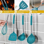 15 Pcs Silicone Cooking Utensils Kitchen Utensil Set - Umite Chef 446°F Heat Resistant Stainless Steel Handles Kitchen Gadgets Tools Set for Nonstick Cookware(Blue) - Image 6