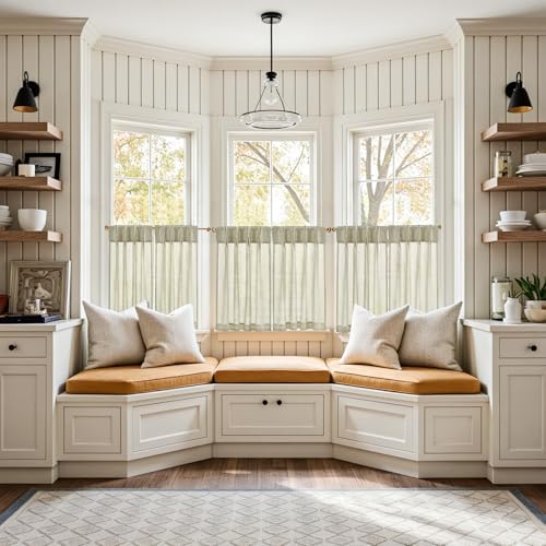 jinchan Linen Pinch Pleated Back Tab Tier Curtains, 26x30, Beige - Image 2