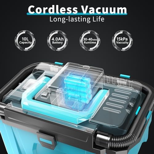 Cordless Shop Vac Wet and Dry, Rushless 2.5 Gallon HEPA Filter Shop Vac Compatible with 18V 4.0Ah Batteries and Charger,Portable Commercial Vac for Car, Home - Image 3