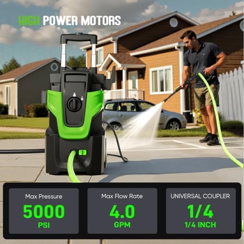 5000PSI Heavy Duty Pressure Washer, 3-Speed Adjustable Power Washer with 2-Stage Pull Rod, 4 Nozzles, 35FT GFCI Cord & 500ml Soap Bottle for Car, Home & Outdoor Cleaning,Blue - Image 3