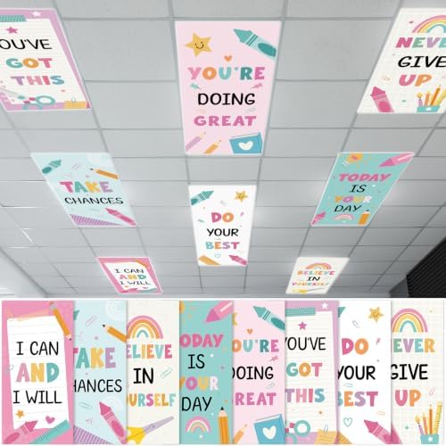8Pcs Classroom Fluorescent Light Covers,2x4 FT Pastel Rainbow Pencil by Hallswl