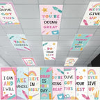 8Pcs Classroom Fluorescent Light Covers,2x4 FT Pastel Rainbow Pencil by Hallswl