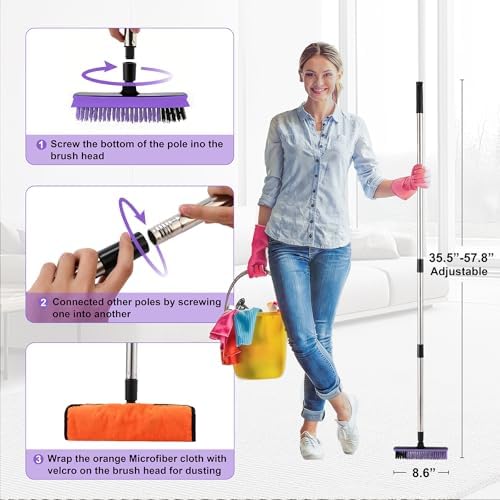 Grout Cleaner Brush with Long Handle, V-Shaped Floor Scrub Brush Swivel Grout Brush Stiff Bristle Floor Grout Scrubber for Bathroom, Tile Line, Crevice, Kitchen, Wall, Deck, Garage (Purple) - Image 4