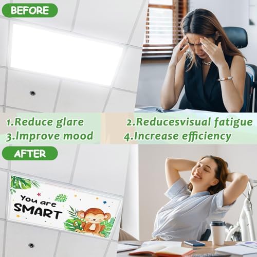 6 Pcs Fluorescent Light Covers with 60 Magnets Decorative for Classroom Ceiling Lights 4 x 2 Feet Magnetic Light Cover Filter Easy Install for Office Hospital Home Ceiling Supplies (Jungle Animals) - Image 3
