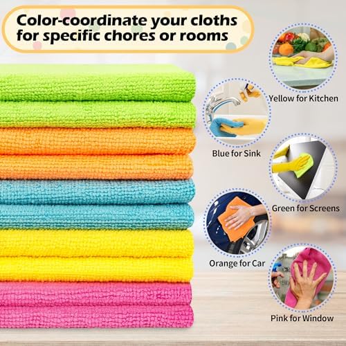 FIXSMITH Microfiber Cleaning Cloth, 20 Pack Cleaning Rags, Cleaning Towels for Housekeeping, Kitchen, Car, Lint-Free, Reusable Shop Towels with 5 Colors (Green/Blue/Yellow/Orange/Pink), 12"X12" - Image 6