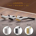Lavaxon Wire Brush Set 3Pcs - Nylon/Brass/Stainless Steel Bristles with Curved Handle Grip for Rust, Dirt & Paint Scrubbing with Deep Cleaning – 7 Inches (Grey) - Image 4
