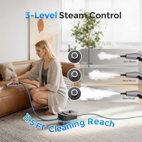 Steam Cleaner, Portable Steam Cleaner for Home with 1800W High Pressure, 15s Heat-Up,1600ML Large Tank, Handheld Steam Cleaner for Cleaning Upholstery, Tile, Car, Bathroom, Grout, Floor - Image 5