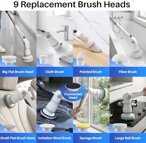 JOYMOOP Electric Spin Scrubber, 450 RPM Cordless Cleaning Brush with Power LCD Display, 9 Brush Heads Waterproof Power Scrubber with 90-Min Runtime, Adjustable Long Handle for Bathtub, Floor, Kitchen - Image 5