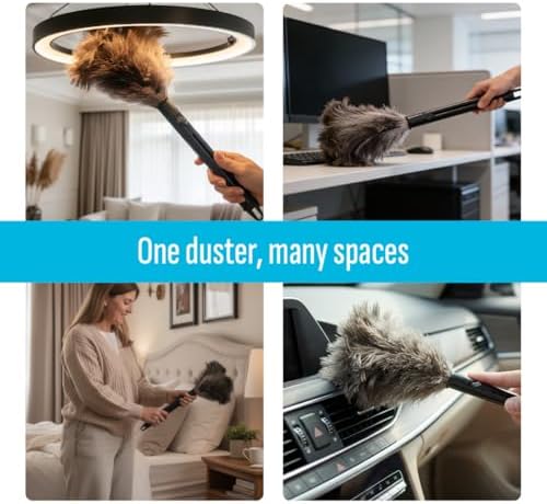 Retractable Feather Duster 8-14 in Adjustable - Natural Ostrich Feather Duster for Cleaning Ceiling Fans, Blinds, Plantation Shutters, Walls & Furniture - Quality Checked in USA - 2 Pack - Image 6