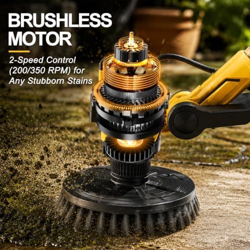 6" Brushless Cordless Power Spin Scrubber Compatible with DeWalt 20V Max (Tool Only), 2-Speed 350 RPM Electric Floor Scrubber with Water Hose Valve, 90° Adjustable Head for Deck, Patio & Driveway - Image 5