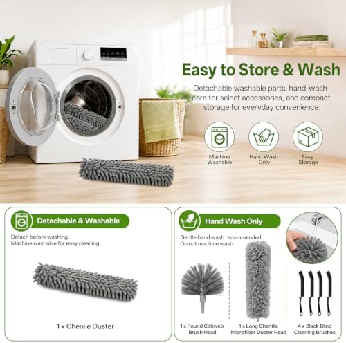 8-Piece Duster with Extension Pole, Cobweb Duster for High Ceiling - Image 6