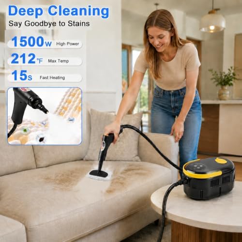 1500W Handheld Steam Cleaner for Home, 15s Heat-Up Steamer for Cleaning, 6-Level Adjustable High-Temperature High Pressure Portable Steam Cleaner for Car Detailing, Tile, Grout, Furniture, with 15 Pcs - Image 2