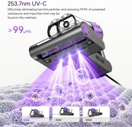 Bed Mattress Vacuum Cleaner - 18 KPa Suction,150°F Heat,Aroma,253.7nm UV-C - Image 3