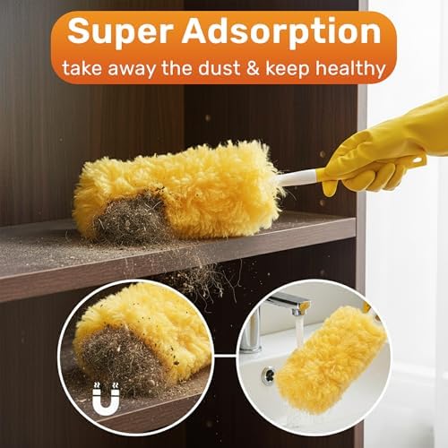 60 Pack Heavy Duty Duster Refills with Extendable 3FT Handle, Multi Surface 360 Disposable Dusters Kit for Cleaning Furniture, Blinds, Ceiling Fan & Electronics - Image 2