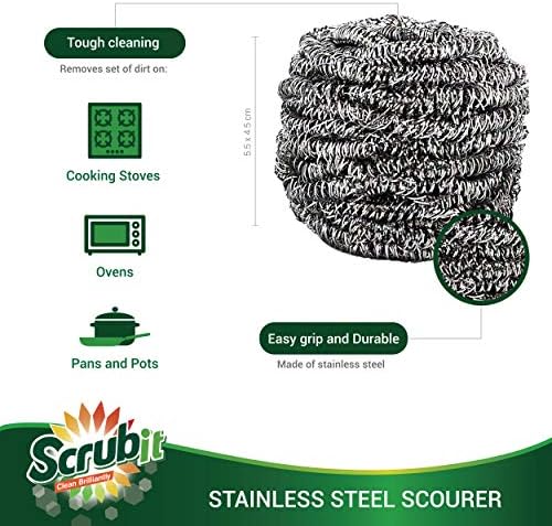 SCRUBIT 12 Pack Stainless Steel Scourers – Steel Wool Scrubber Pad Used for Dishes, Pots, Pans, and Ovens. Easy scouring for Tough Kitchen Cleaning. - Image 5