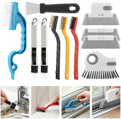 11 Pack Window Track Cleaning Tools Set, Window Groove Cleaning Brush Kit, Hard Bristle for Sliding Door, Sill, Tile Lines, Shutter, Corner, Grout, Sink by Unknown