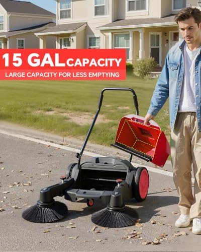 43" Walk-Behind Hand Push Floor Sweeper Machine(Red) - Image 4