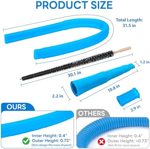 Universal Dryer Vent Cleaner Kit, Flexible Dryer Vacuum Hose Attachment and Lint Brush (Blue) - Image 2