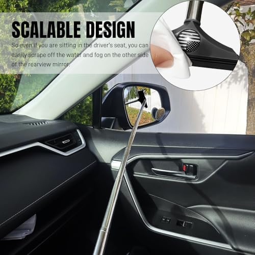 Side Mirror Squeegee, Window Cleaner Tool, Retractable Car Side Mirror Squeegee with Telescopic Long Handle, Car Mini Portable Window Cleaner Tool for Rainy Weather (Black White Flag/Black) - Image 3