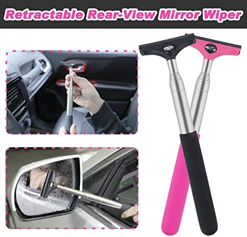 Side Mirror Squeegee, 2 PCS Car Mirror Squeegee, Retractable Car Rearview Mirror Wiper for All Vehicles, Universal Automotive Accessories(Black/Pink) - Image 4
