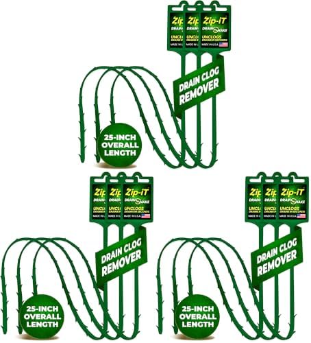 The original Zip-It Hair Clog Remover 25-inch Overall Length Drain Snake Cleaner (9-Pack), Unclog Your Sink, Shower, & Tub Drain In Seconds – Non-toxic, Made in the USA by Zip-ItDrainSnake