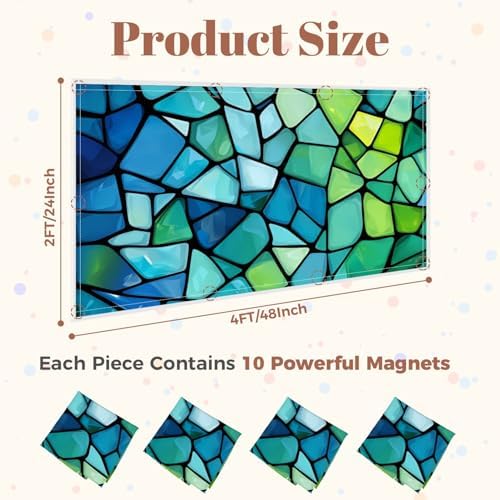 4 Pcs Fluorescent Light Covers for Ceiling Lights abstract stained glass mosaic blue green Magnetic Decorative Shade Filters 4x2 ft for Classroom Office Hospital Decor - Image 2