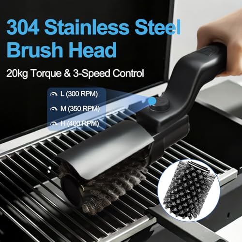 Electric Grill Brush, High Torque Grill Brush with Rechargeable 3-Speed Modes, 180° Adjustable Stainless Steel Replaceable Brush Head, Fit for Outdoor Camping and Barbecuing - Image 2