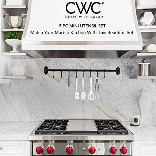 COOK WITH COLOR Silicone Cooking Utensils, Kitchen Utensil Set, Easy to Clean Silicone Kitchen Utensils, Cooking Utensils for Nonstick Cookware, Kitchen Gadgets Set, Mini, Marble White - Image 2